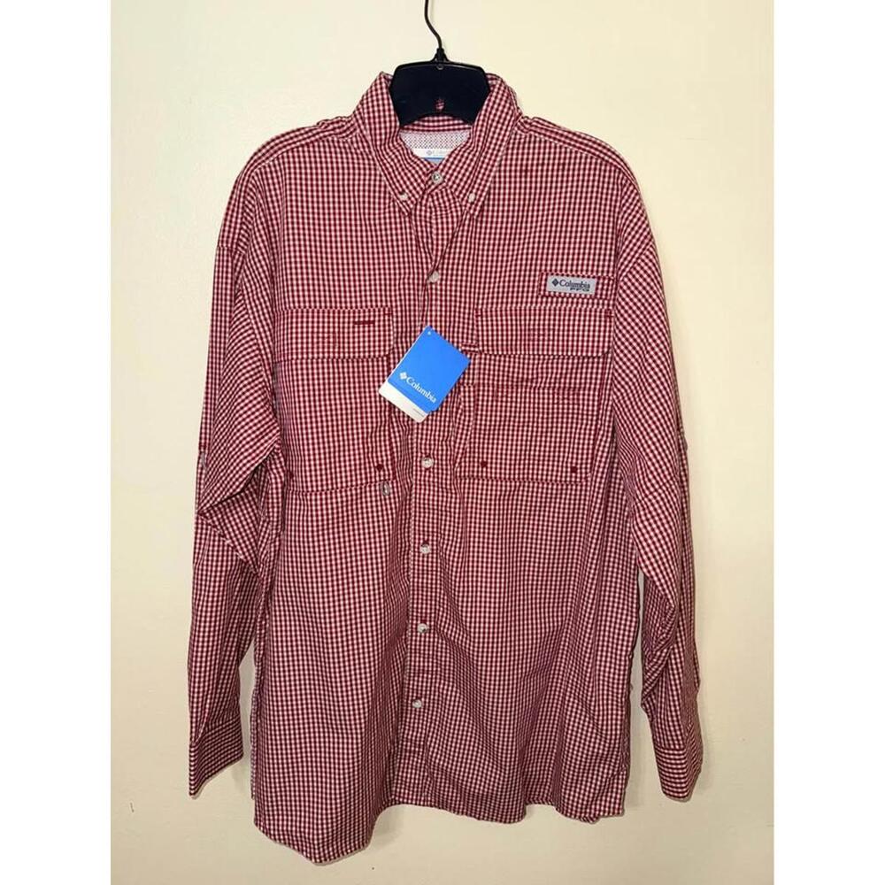 Columbia Super Small Streams Long Sleeve Shirt Mens M Red‎ Gingham